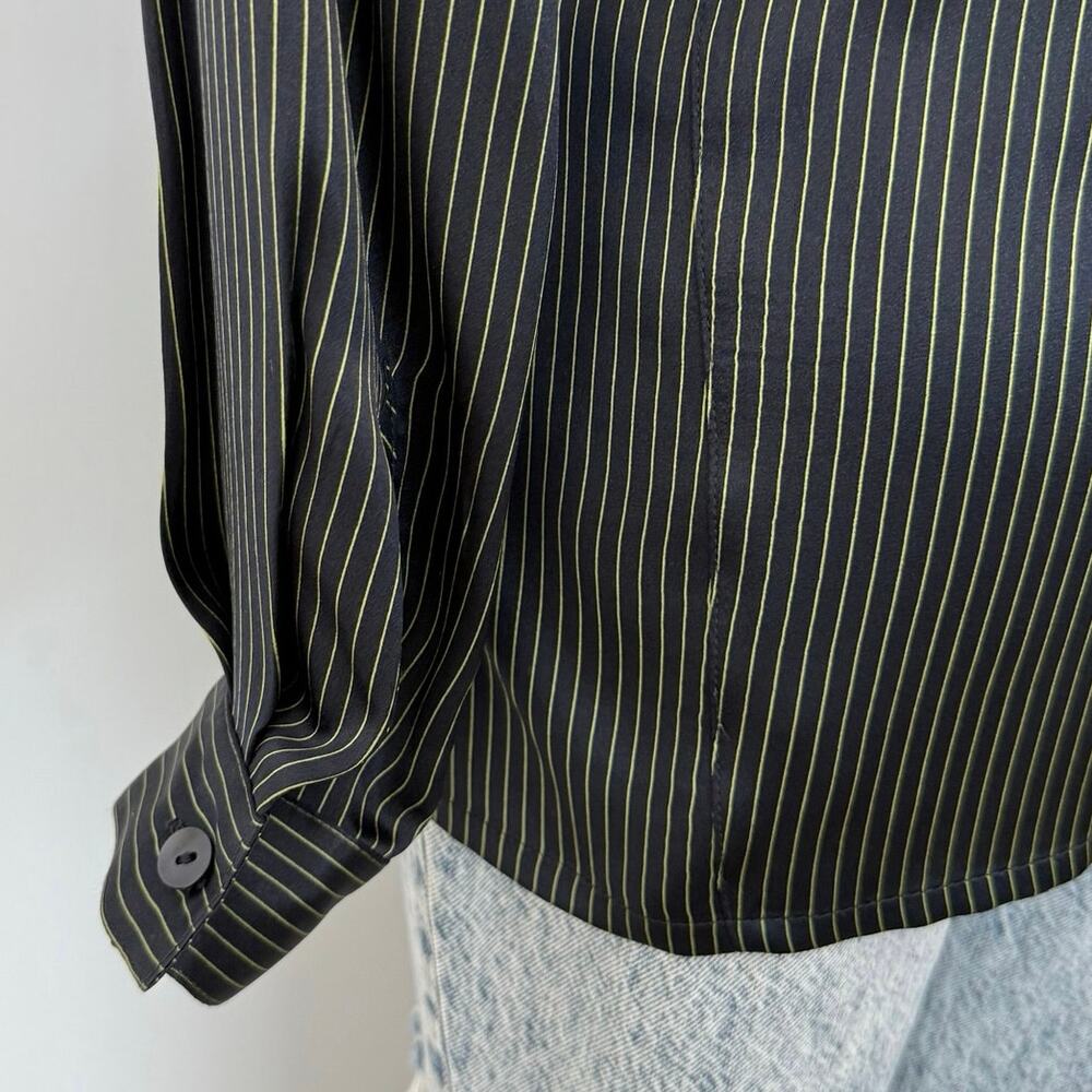 Escada Silk Button-Down Shirt Black/Green Striped Long Sleeves 34 (US 4) Vintage - Picture 8 of 12